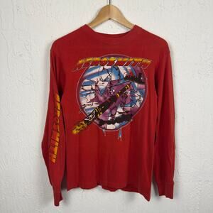 Vintage 80s Aerosmith Band Tee Red Tour Shirt Size M Rock Music Single Stitch